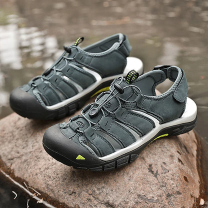 New Arrival Summer Sandals Men Soft Leather Shoes Man Sandalias Outdoor Antiskid Beach Sandals Hollow Shoes Handmade Footwear