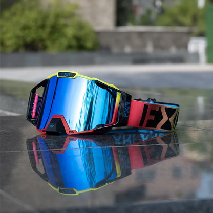 FXR Motorcycle Glasses Double Layer Anti Fog Lens Motocross Goggles Dirt Bike ATV Ski Goggles Moto Outdoor Cycling Sunglasses