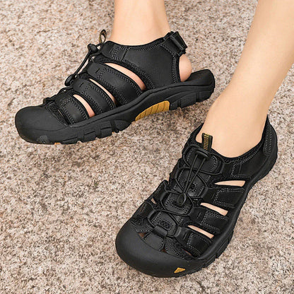 New Arrival Summer Sandals Men Soft Leather Shoes Man Sandalias Outdoor Antiskid Beach Sandals Hollow Shoes Handmade Footwear