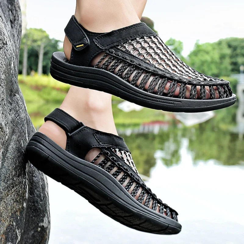 Men Trendy Sandals Breathable Large Size Round Head Solid Colour Slippers Non-slip Casual Beach Lightweight Shoes Zapato Hombre