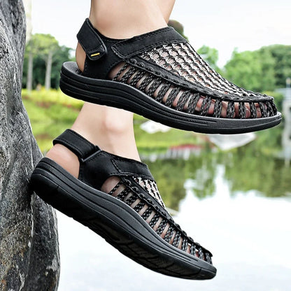 Men Trendy Sandals Breathable Large Size Round Head Solid Colour Slippers Non-slip Casual Beach Lightweight Shoes Zapato Hombre