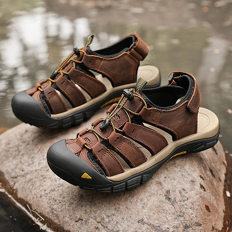 New Arrival Summer Sandals Men Soft Leather Shoes Man Sandalias Outdoor Antiskid Beach Sandals Hollow Shoes Handmade Footwear