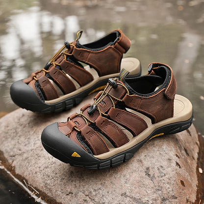 New Arrival Summer Sandals Men Soft Leather Shoes Man Sandalias Outdoor Antiskid Beach Sandals Hollow Shoes Handmade Footwear