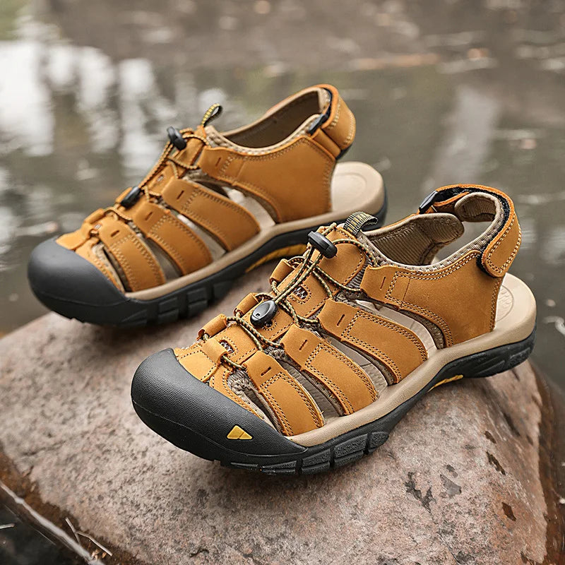 New Arrival Summer Sandals Men Soft Leather Shoes Man Sandalias Outdoor Antiskid Beach Sandals Hollow Shoes Handmade Footwear