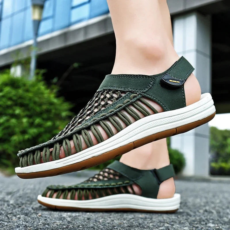 Men Trendy Sandals Breathable Large Size Round Head Solid Colour Slippers Non-slip Casual Beach Lightweight Shoes Zapato Hombre