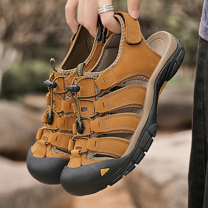 New Arrival Summer Sandals Men Soft Leather Shoes Man Sandalias Outdoor Antiskid Beach Sandals Hollow Shoes Handmade Footwear